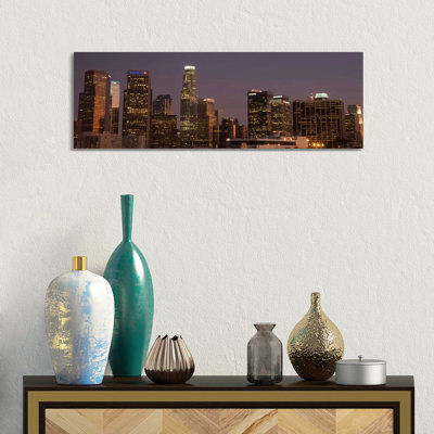 Los Angeles Panoramic Skyline Cityscape (Night) by Unknown Artist - Wrapped Canvas Panoramic Print