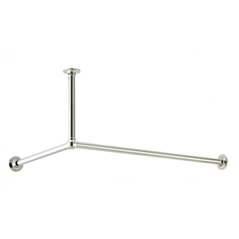25.47" L-Shaped Fixed Shower Curtain Rod with Ceiling Support, Polished Brass