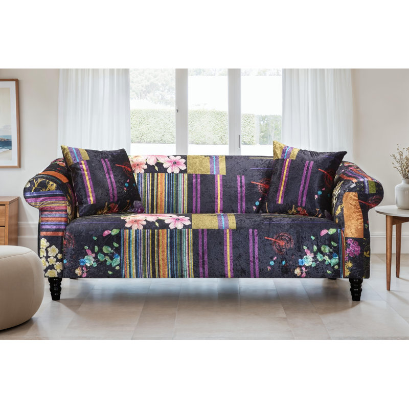 Forsyth Crushed Velvet Patchwork Sofa, Black, 3