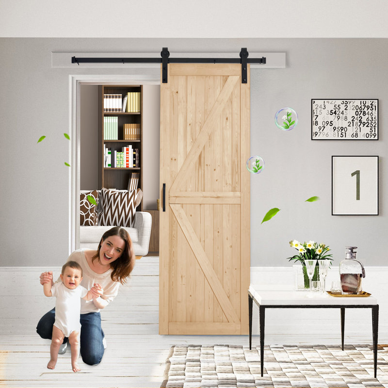 Natural Unfinished Solid Wood Sliding Barn Door with Hardware Kit