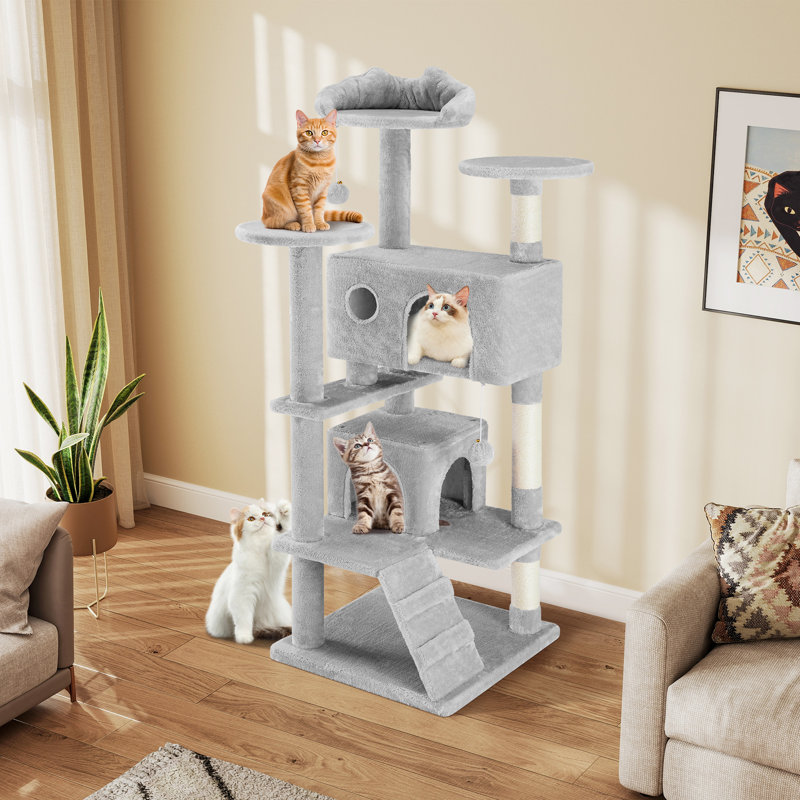 Arbre à chat, tour pour chat à plusieurs niveaux, Gris clair