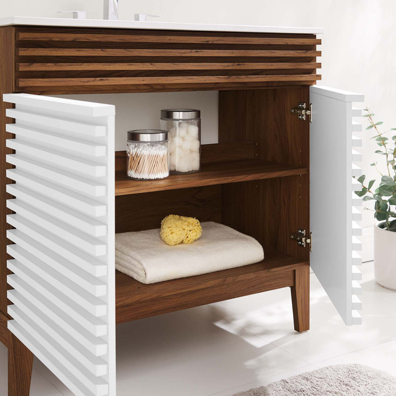Ensemble de meuble-lavabo simple 36 po Render, Blanc / noyer