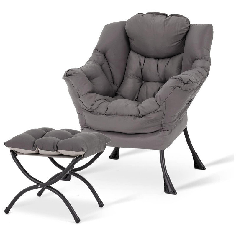 Abramson Lazy Chair, Modern Lounge Accent Chair with Armrests and a Side Pocket, Light Purple Velvet, No