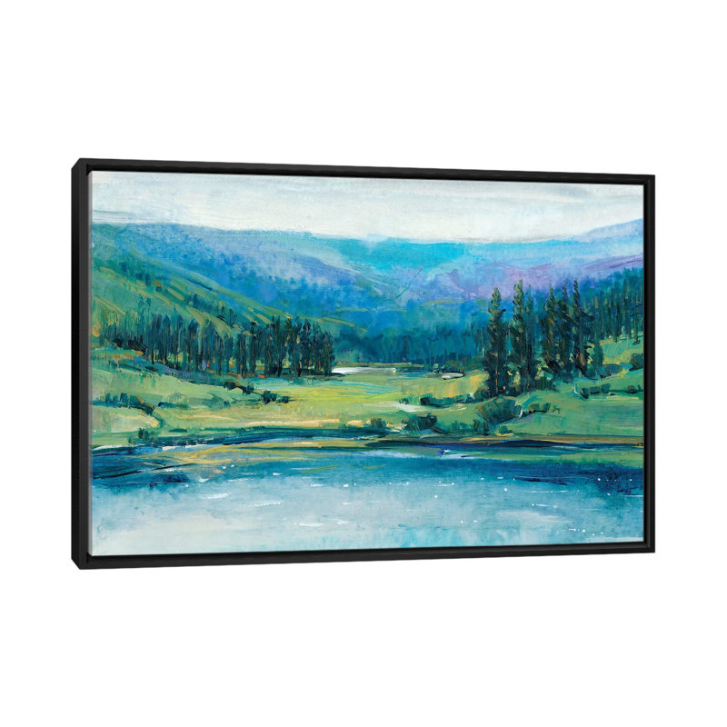 « mountain lake i », reproduction de peinture à l’aquarelle sur toile tendue, H 18 po x l 26 po x P 1,5 po, Pas de tapis