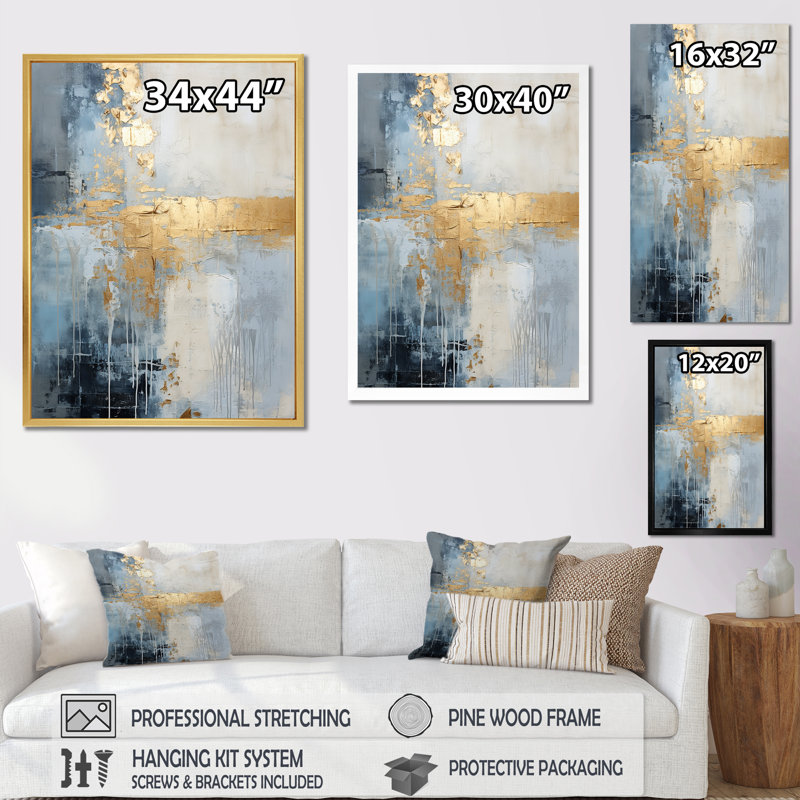 Beige And Gold Simple Winter Landscape II Framed On Canvas Print, White Floater Framed, 44" H x 34" W x 1.5" D
