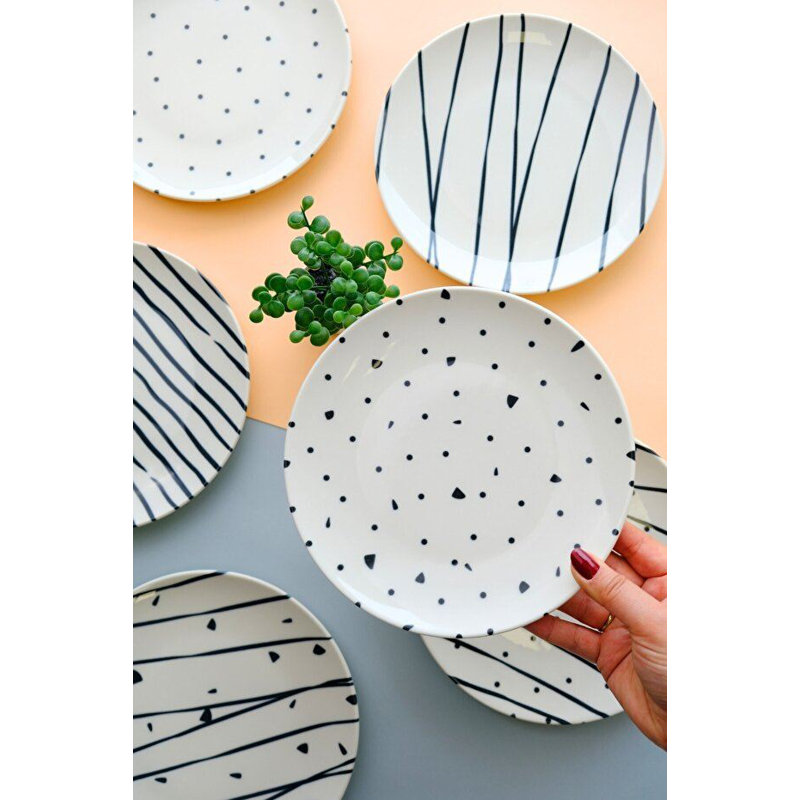 Elegant Dessert Plate Set (6 Pieces), 100% Porcelain, 7.9 x 7.9 x 0.8 inches | Dishwasher & Microwave Safe | Perfect for Serving Cakes, Pastries, and Desserts, Durable and Stylish for Any Occasion