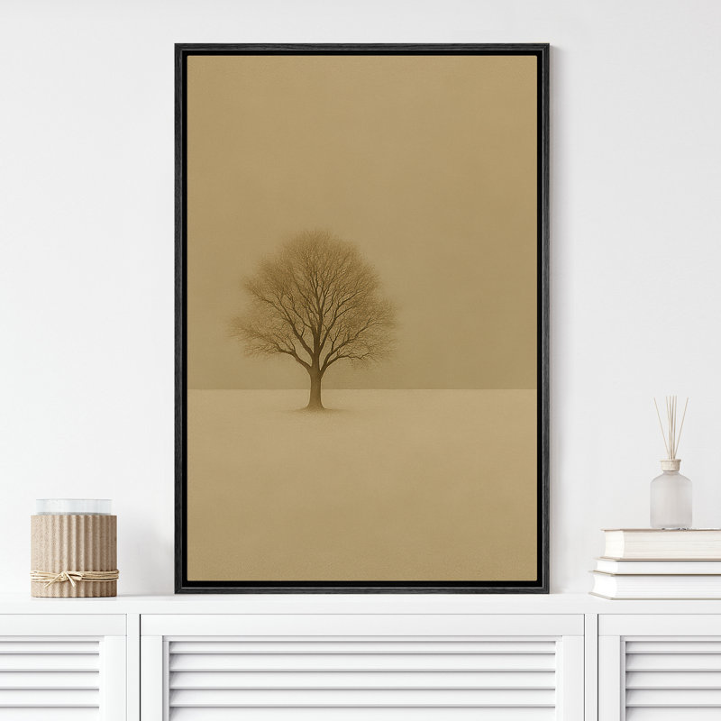 «Solitaire Tree Minimal Landscape in Warm Beige Tones», impression sur toile encadrée, H 36 po x l 24 po x P 1,5 po