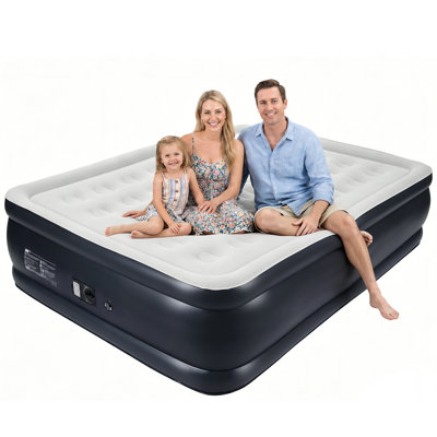 Grand matelas gonflable surélevé de 20 pouces avec pompe intégrée, pilier en nid d'abeille, gonflage rapide en 3 minutes, soutien de 800 lb pour les invités et le camping