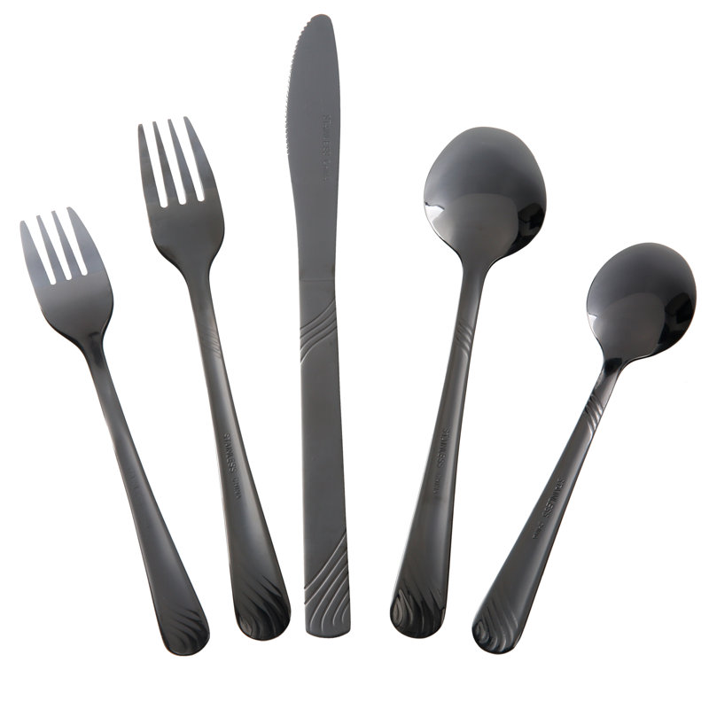 Ebern Designs Odina Stainless Steel Flatware Set - Service for 8, Black