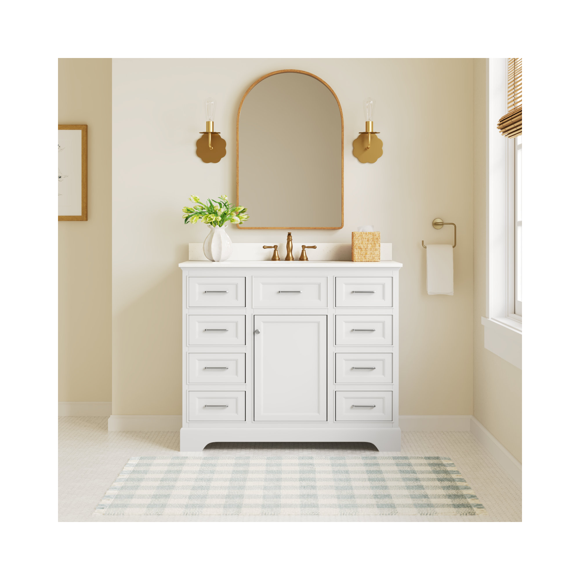 Ronnie 42'' Single Bathroom Vanity, Quartz, White