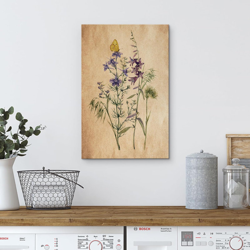 Fleur sauvage vibrante, lavande, bleu, nature, art moderne, botanique, floral, Toile tendue, H 18 po x l 12 po x P 1,5 po