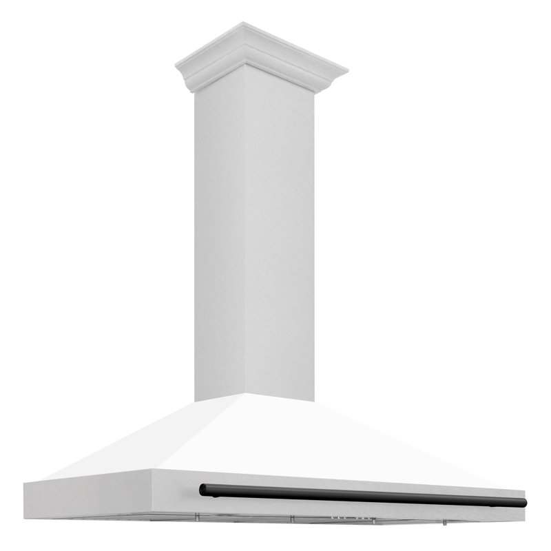 48" 400 CFM Ducted Wall Mount Range Hood, White Matte/Matte Black