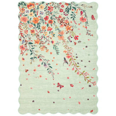 Floral Area Rugs for Living Room Bedroom, Non Slip Washable Rugs, Low Pile Stain Resistant Butterfly Carpet, Indoor Foldable Floor Mats for Dining Room, Nursery, Playroom