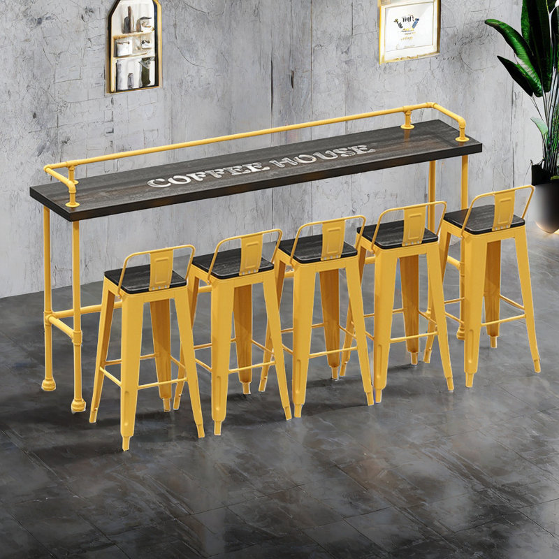 Karez Solid Wood Top Trestle Dining Set, Yellow, Yellow/Black, 6