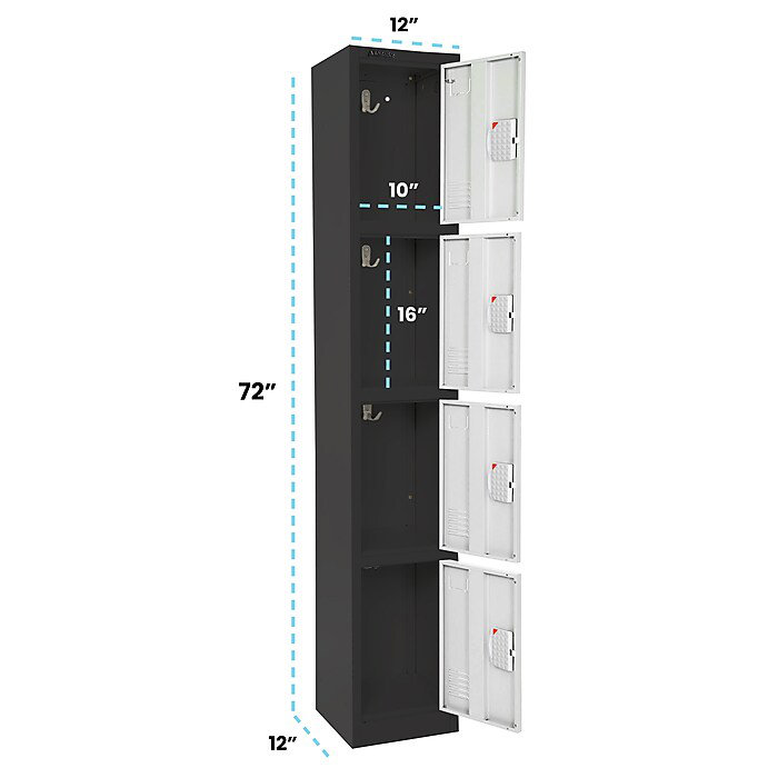 72" Black and White Steel 4-Tier Storage Locker with Digital Lock