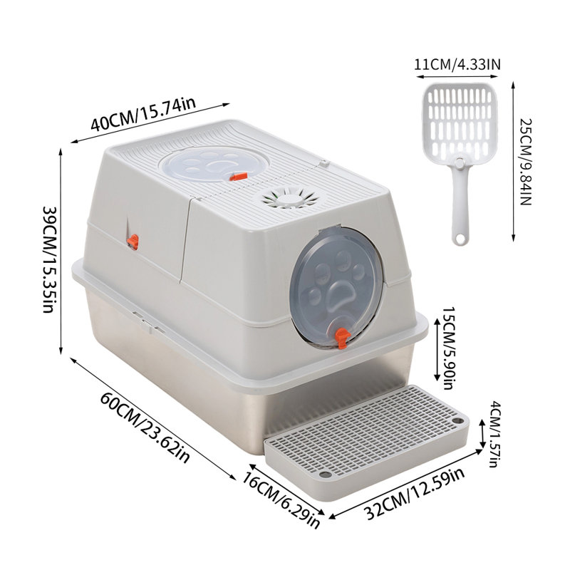 Polyethylene Plastic Enclosed Litter Box with Scoop