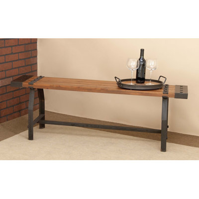Rickey Wood Brown Bench with Black Metal Base and Studs
