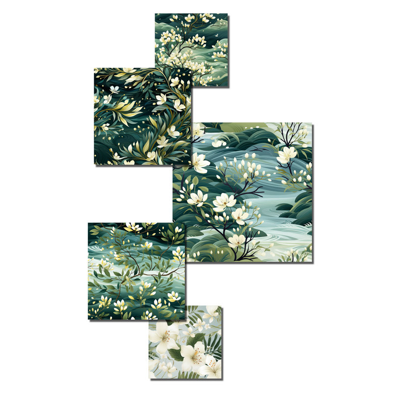 «Mangrove Serenity Tropical» - ensemble d'art mural floral de 5