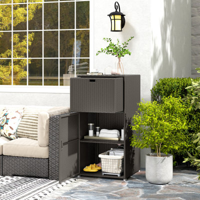 Outsunny Outdoor Towel Rack & Pool Storage 24" x 24" x 47" Dark Brown | Cabinet/Hot Tub Accessory Storage, PE Rattan Cabinet, Basket Drawer, Poolside, Spa
