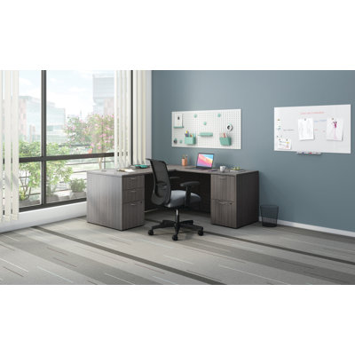 Mod L-Desk with Dual Pedestals