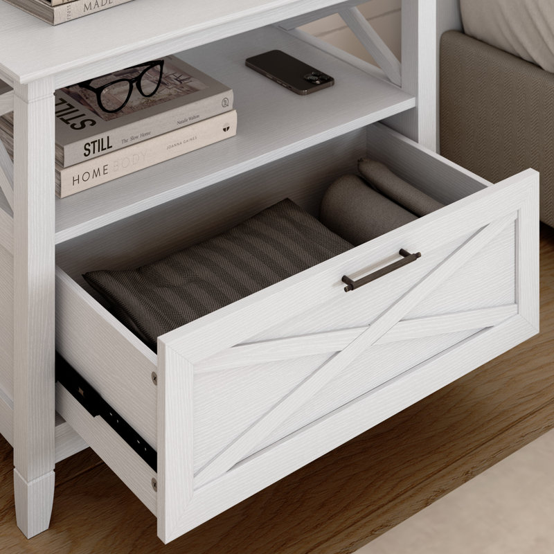 32” Nightstand with Drawer, X Design, Farmhouse Style, Pure White Oak, Pure White Oak