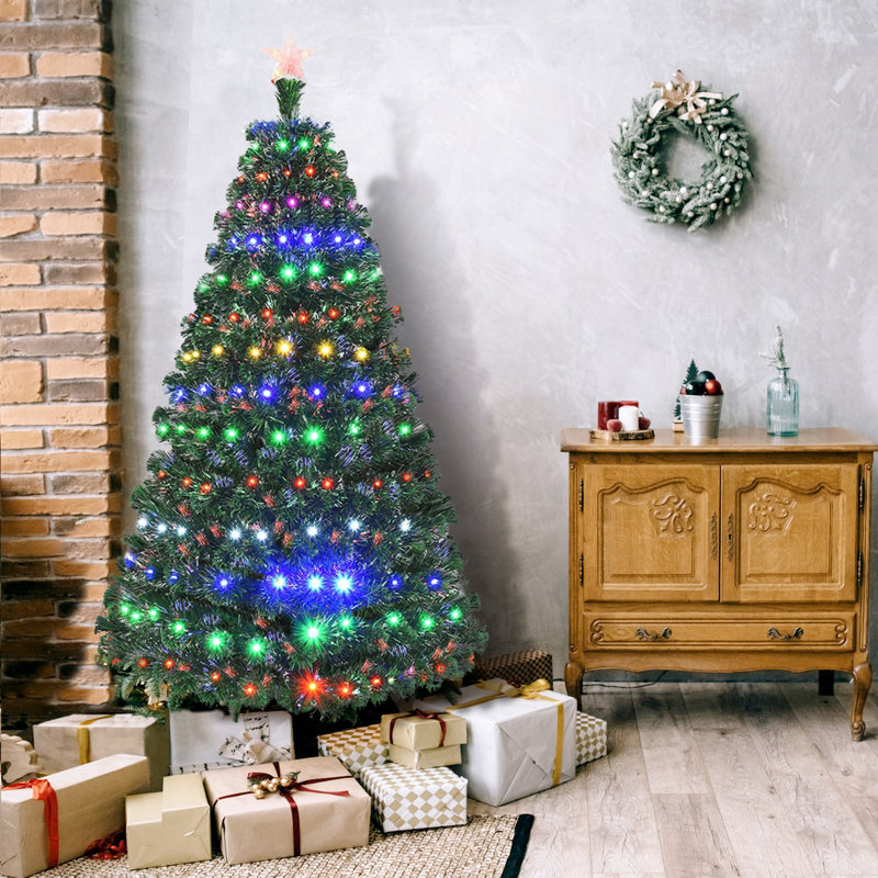 Arbre de Noël artificiel en PVC avec lumière DEL et base en métal, H 6 pi