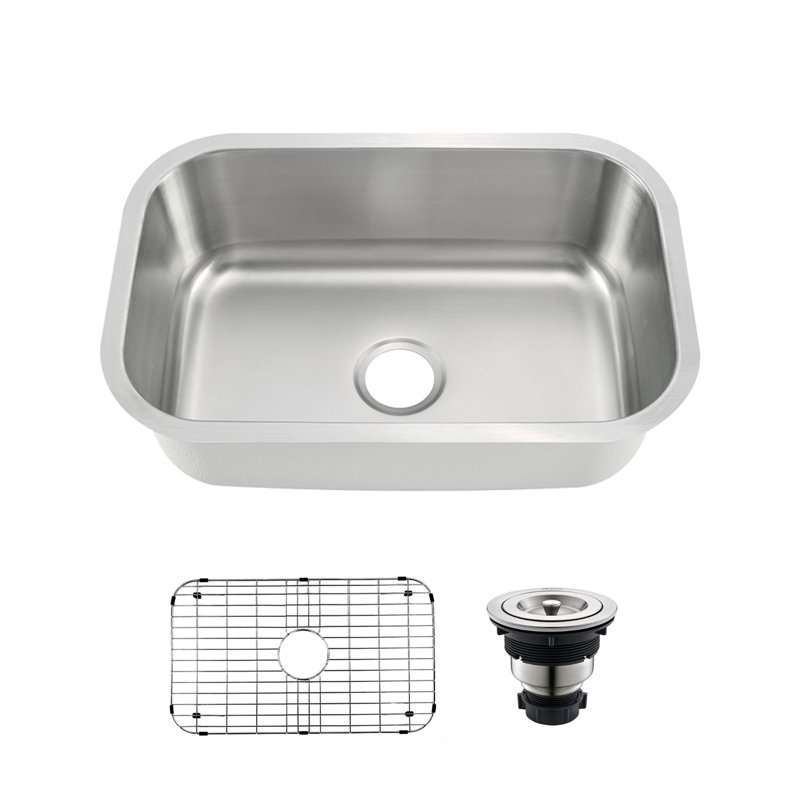 Évier de cuisine encastrable en acier inoxydable, H 6 po x l 27 po x P 18 po, Bol simple
