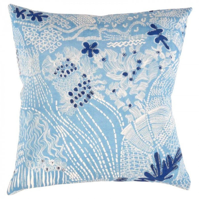 Turkish Fine Silk Style Pillow 24", Blue/Malibu/White