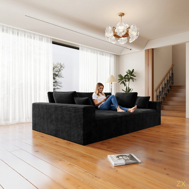 Siège de canapé modulaire 98,4 * 68,9 po, canapé rembourré et compressé pour le salon, la chambre à coucher, l’appartement, aucun assemblage requis, combinaison gratuite pour 4 PC, tissu en velours côtelé moelleux