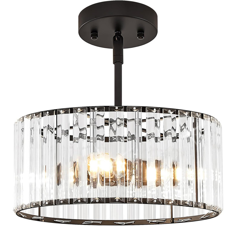 Crystal Chandelier, Small Modern Semi Flush Mount Ceiling Chandelier Light Fixtures, Round Hanging Lighting Fixture For Kitchen Bedroom Hallway Entryway Laundry Room, 3-Light, 11.8 Inch