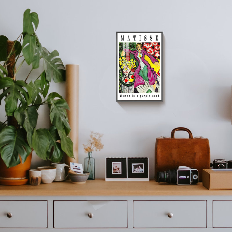 "Femme dans un manteau mauve", reproduction d'art sur toile par Henri Matisse, L 12 po x H 16 po, Noir