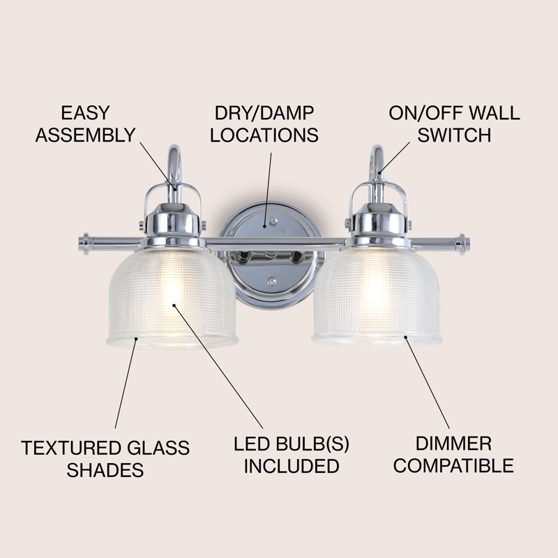 Gilcrease Metal/Glass LED Vanity Light, Chrome, 2