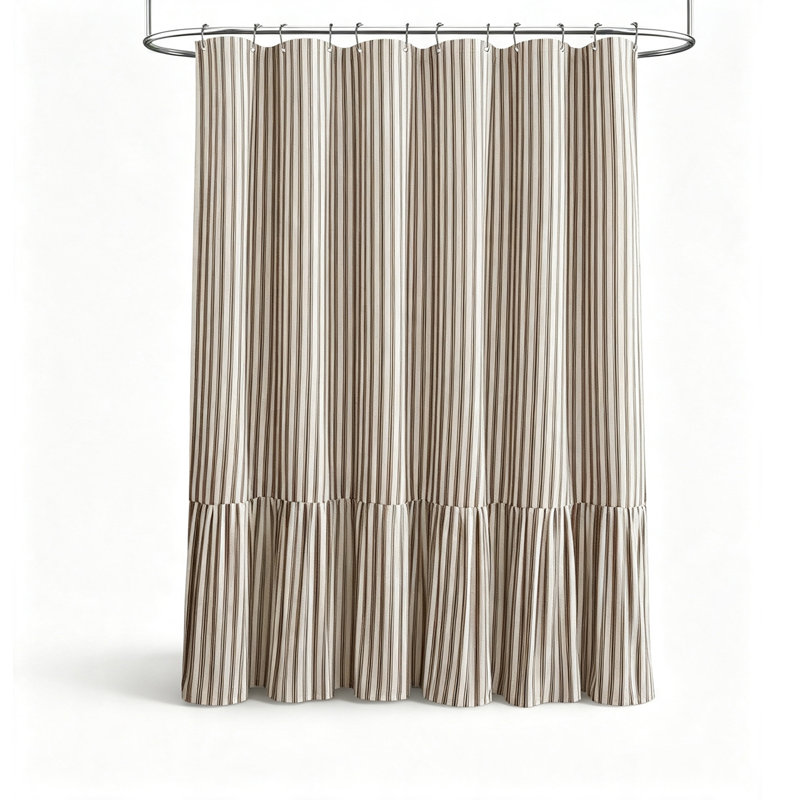 Rideau de douche en lin à volants l 72 po x L 78 po Boho, Rayures crème-brun