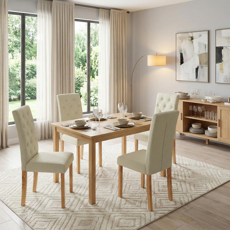 Highback Upholstered Dining Chairs With Wood Legs