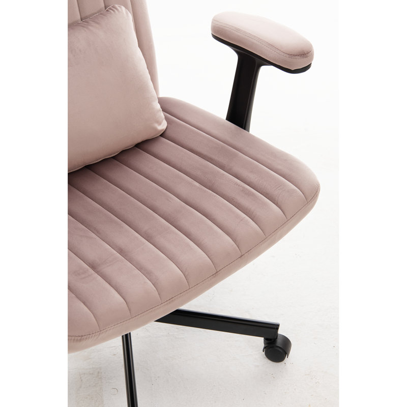 Pink Cross Armrest Office Chair With Wheels And 360 Swivel - Suitable For Home Reading | Adjustable Tilt Optimal Comfort Function Workspace Vanity Larger Stability