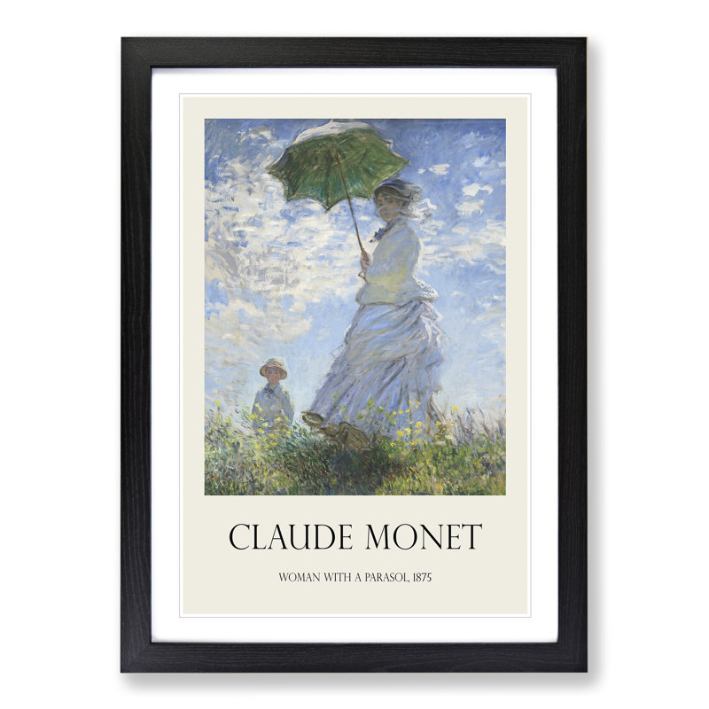 Woman with a Parasol Print by Claude Monet - Picture Frame Painting, 65cm H x 48cm W x 2cm D, Black
