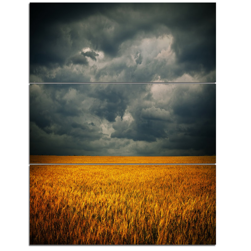 « storm clouds over blé field- », ensemble de 3 impressions sur toiles tendues
