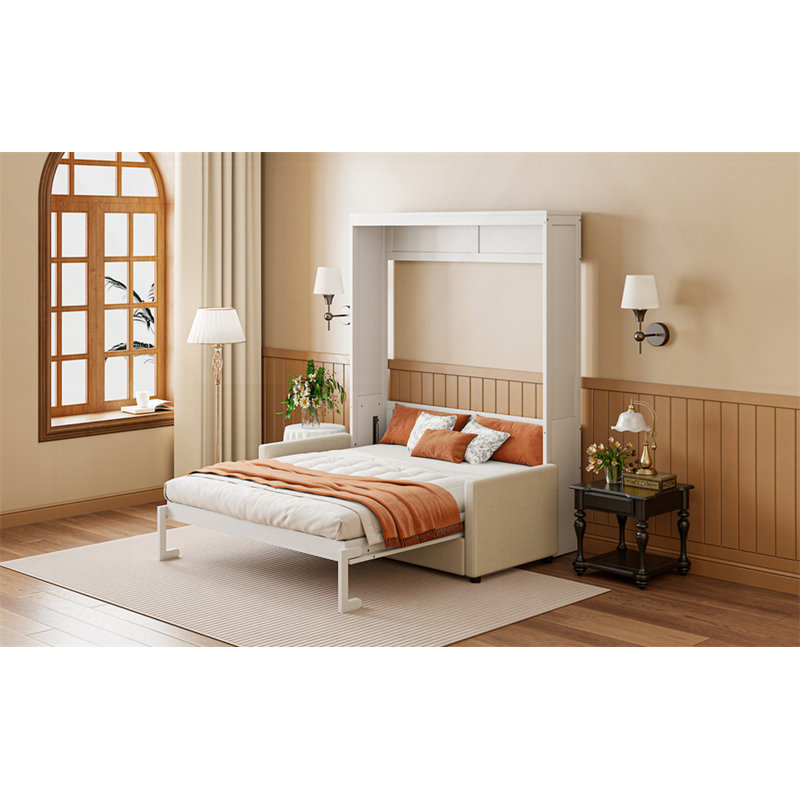 Murphy Bed Wall Bed with Cushion, White
