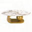 Table basse ovale avec plateau en pierre frittée à motif marbré et base en acier inoxydable doré - 47,2 po