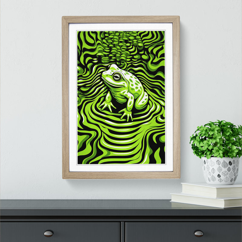 Frog Op - Framed Print, 34cm H x 25cm W, Oak Framed