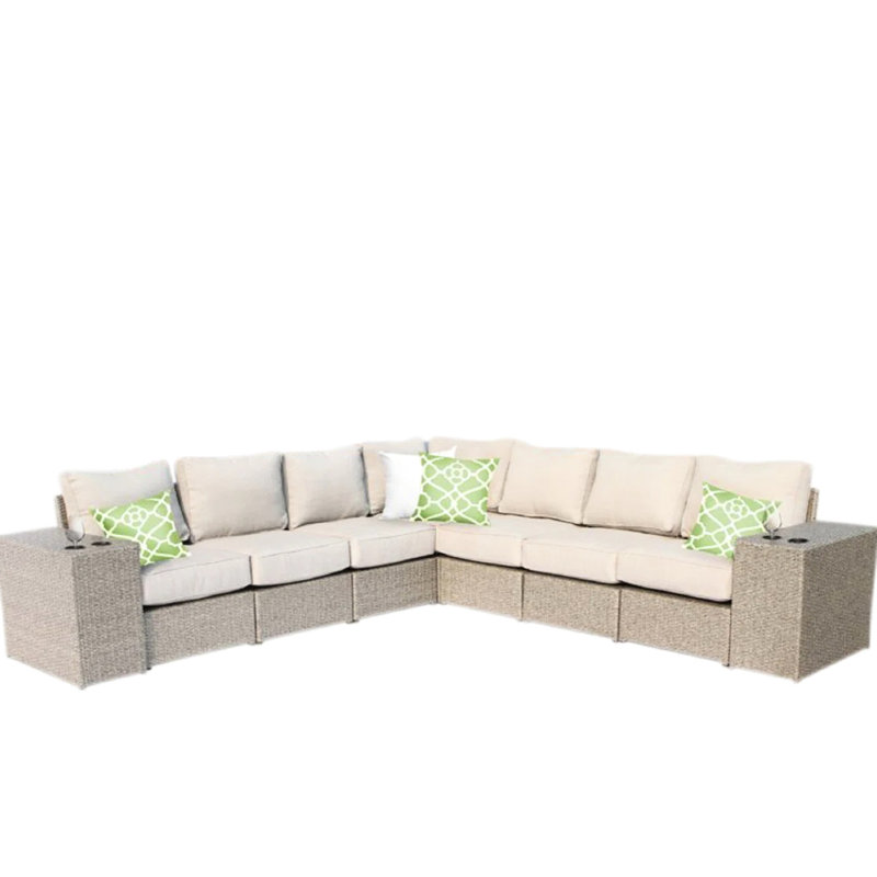 Ensemble pour 6 personnes avec 15 coussins, canapé modulaire 9 pièces, conception modulaire, structure résistante aux intempéries, coussins lavables à la machine, antirouille, housse antirouille