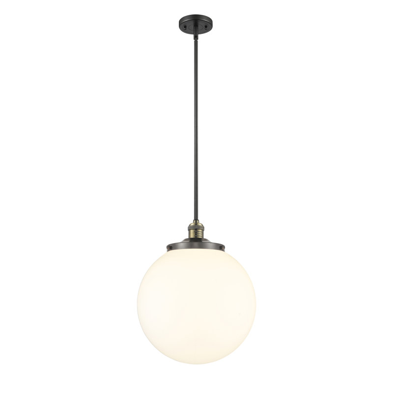 Luminaire suspendu simple à 1 lumière Frederick, Laiton antique noir, Blanc mat