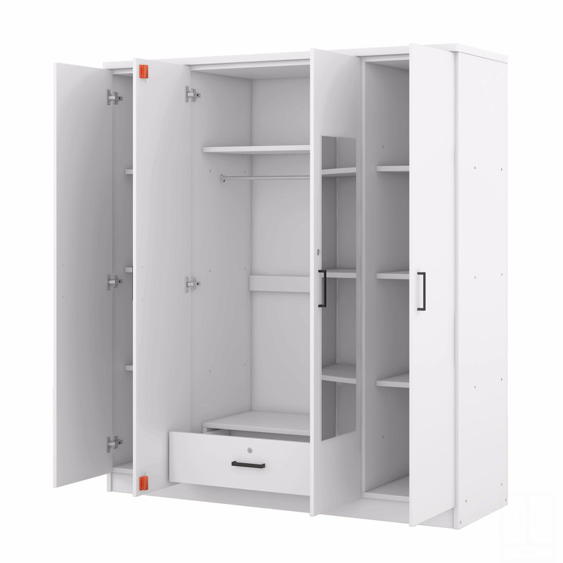Armoire à miroir 4 portes avec tablettes, Blanc