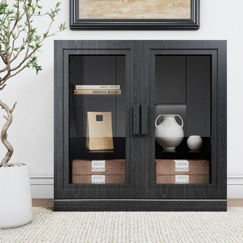 Vitrine Mance avec tablettes en verre trempé, Noir