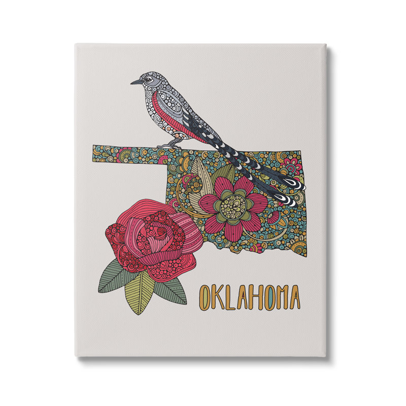 Motif floral détaillé Oklahoma State Bird and Flower par Valentina Harper - impression, Toile tendue