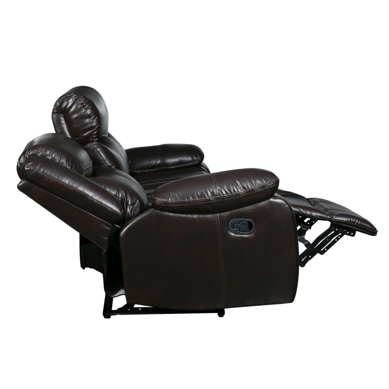 Apollonie 86'' Faux Leather Reclining Sofa, Brown Faux Leather