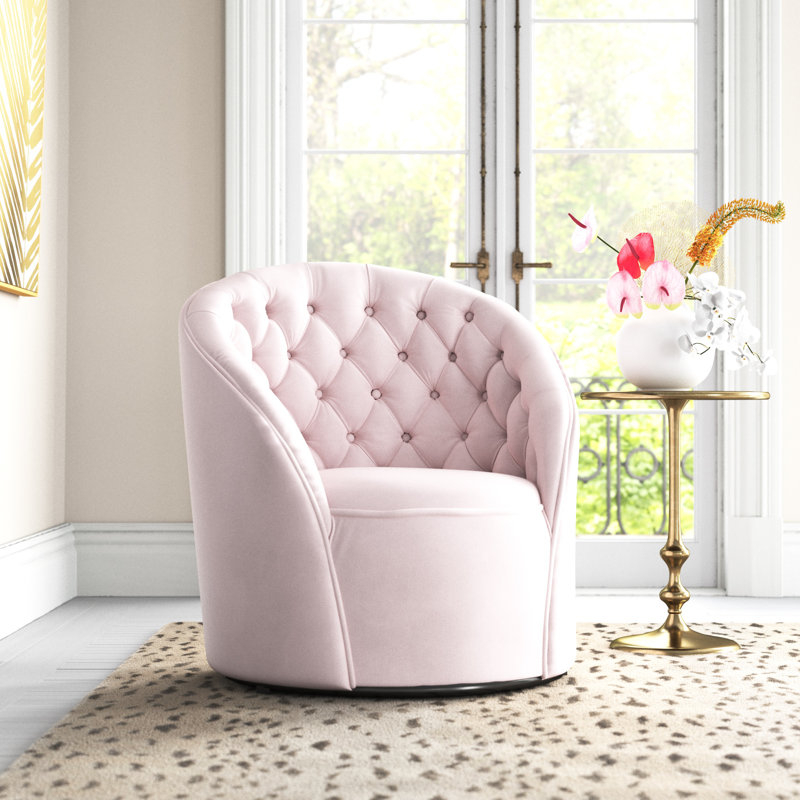 Fauteuil demi-tonneau pivotant en velours Alessio, Velours rosé