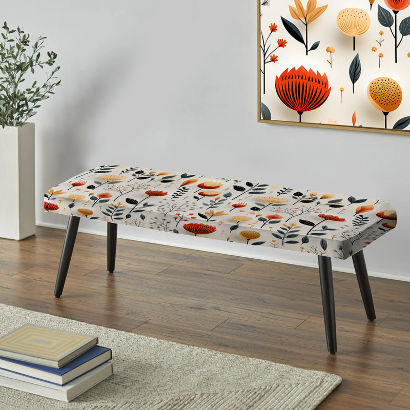 Upholstered Bench, Nordic Grace Orange Floral Harmony