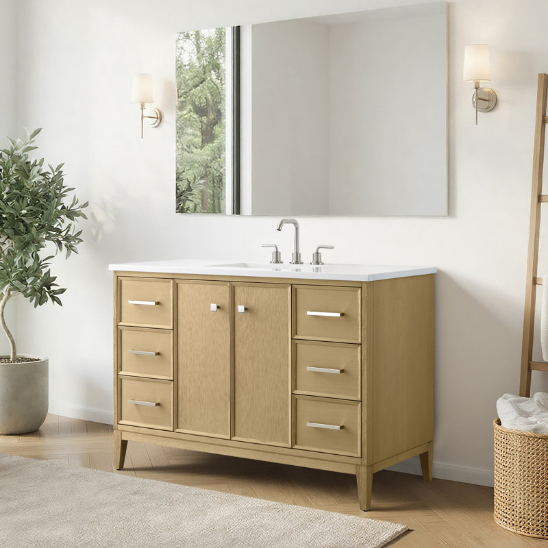 48“ Bathroom Vanity – Sink with Engineered Stone Top, Pre-drilled for Widespread Faucets, Solid Wood Frame & Drawers, Fully Assembled and Ready for Installation