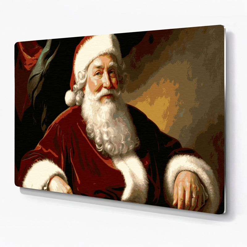 «Christmas Santa Claus Portraits», art mural en métal rouge, H 20 po x l 24 po